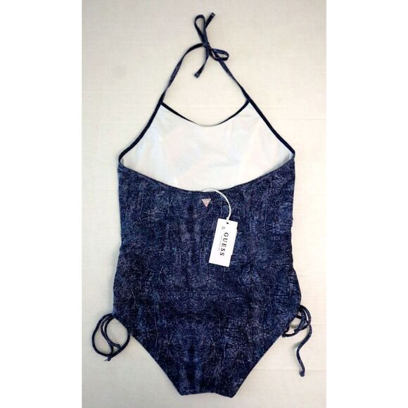 Guess E82J18-MC009 Women's Sz L Blue Denim Halter Side Lace-Up 1-Piece Swimsuit - Picture 2 of 11
